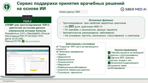 СППВР для прогнозирования ТОП-3 диагнозов на основе данных электронной истории болезни