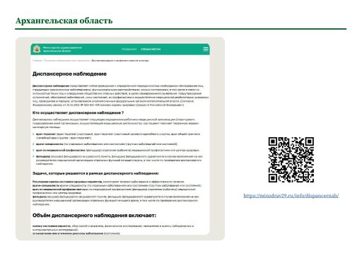 Архангельская область. Информация о диспансерном наблюдении на сайте РОИВ